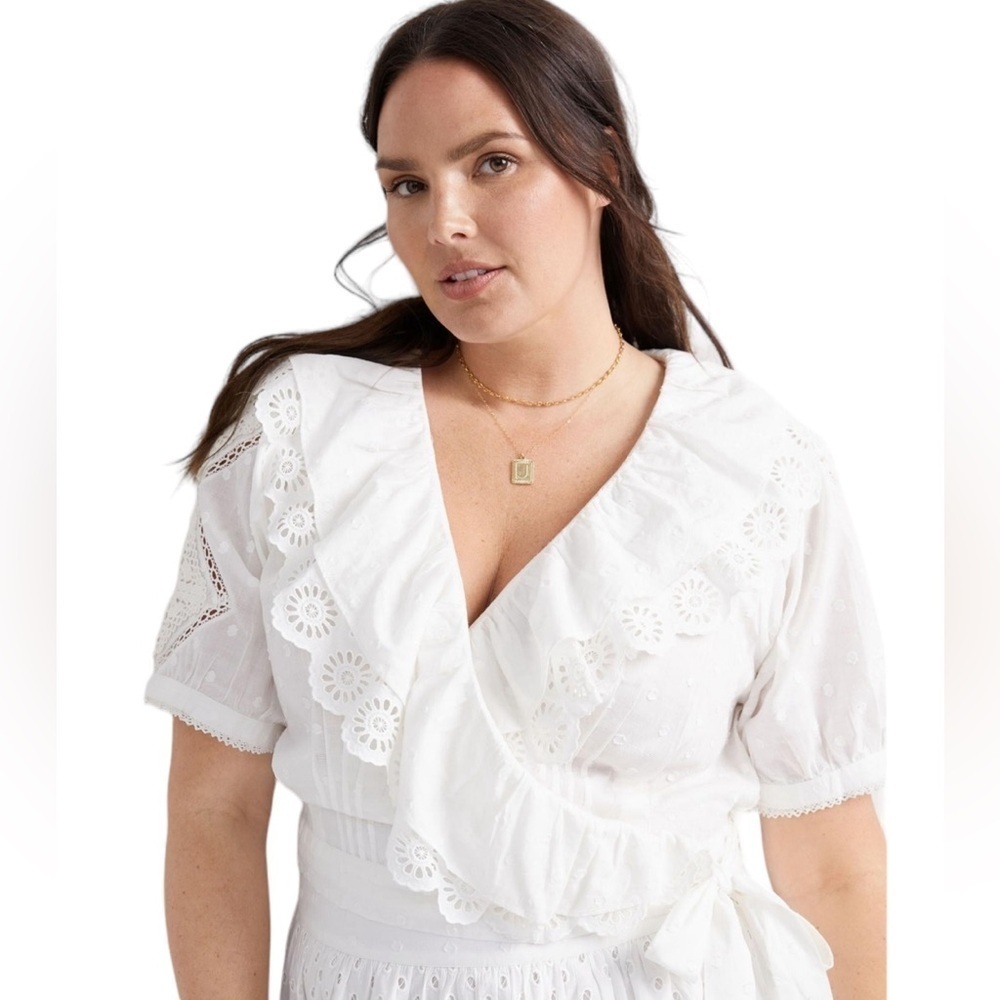 Anthropologie Forever That Girl Lacy Ruffled Wrap Blouse See all Blouse L NWT